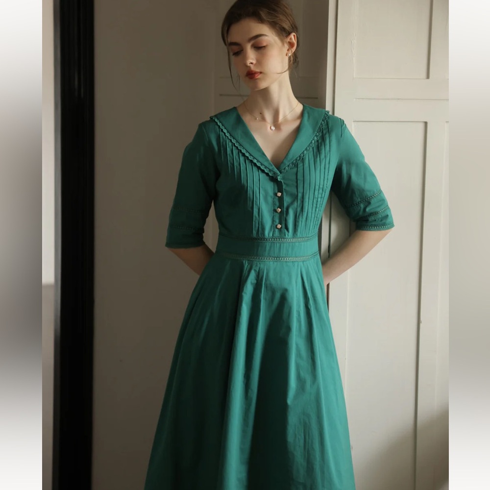 Simple Retro - green fiona cotton dress